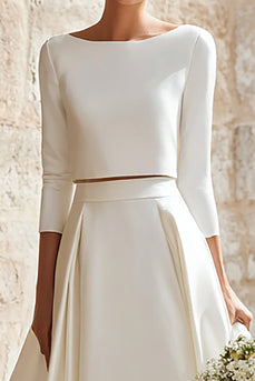 Elfenbein A Linie 2-teiliges Brautkleid aus Satin mit U-Boot-Ausschnitt und Sweep Train