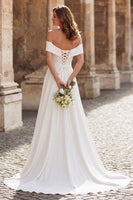 Laden Sie das Bild in den Galerie-Viewer, Elegantes Elfenbein Schulterfreies A-Linie Brautkleid