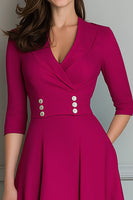 Laden Sie das Bild in den Galerie-Viewer, Fuchsia A-Linie Midi Business Kleid aus Satin mit V-Ausschnitt