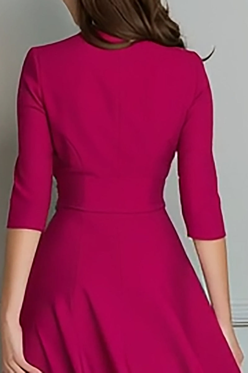 Laden Sie das Bild in den Galerie-Viewer, Fuchsia A-Linie Midi Business Kleid aus Satin mit V-Ausschnitt