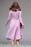 Laden Sie das Bild in den Galerie-Viewer, Flieder A-Linie Midikleid mit Rundhalsausschnitt und Gürtel