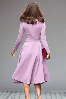 Flieder A-Linie Midikleid mit Rundhalsausschnitt und Gürtel