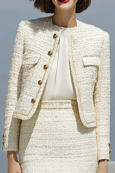 Elfenbein Bodycon 2-teiliges Arbeitskleid mit Rundhalsausschnitt