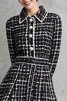 Laden Sie das Bild in den Galerie-Viewer, Schwarzes A Linie Langärmeliges Gestreiftes Arbeitskleid