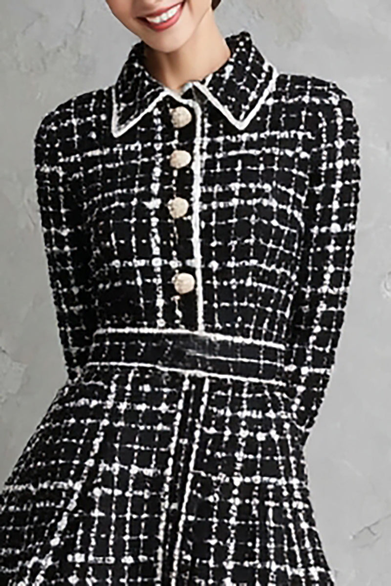 Laden Sie das Bild in den Galerie-Viewer, Schwarzes A Linie Langärmeliges Gestreiftes Arbeitskleid