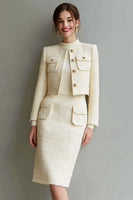 Laden Sie das Bild in den Galerie-Viewer, Elfenbein Bodycon 2-teiliges Langärmeliges Arbeitskleid