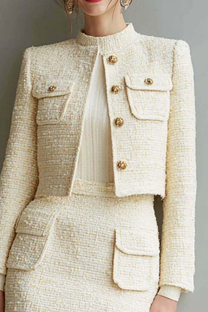 Laden Sie das Bild in den Galerie-Viewer, Elfenbein Bodycon 2-teiliges Langärmeliges Arbeitskleid