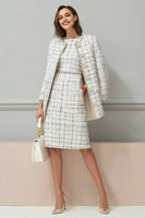 Laden Sie das Bild in den Galerie-Viewer, Mix Schwarzes 2-teiliges Midi Arbeitskleid aus Grid-Tweed