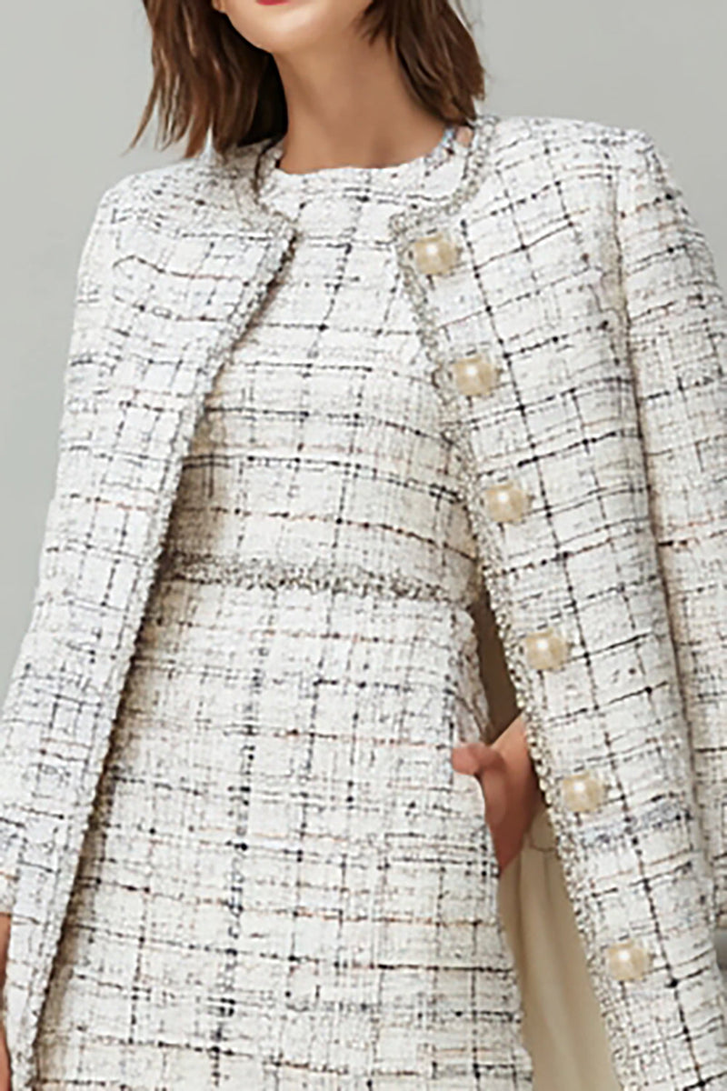 Laden Sie das Bild in den Galerie-Viewer, Mix Schwarzes 2-teiliges Midi Arbeitskleid aus Grid-Tweed