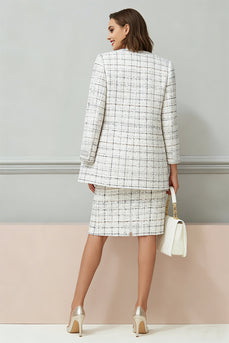 Mix Schwarzes 2-teiliges Midi Arbeitskleid aus Grid-Tweed