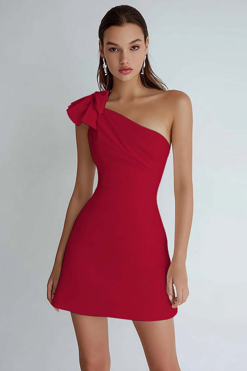 Laden Sie das Bild in den Galerie-Viewer, Eine Schulter A Linie Kleines weißes Kleid mit Schleife