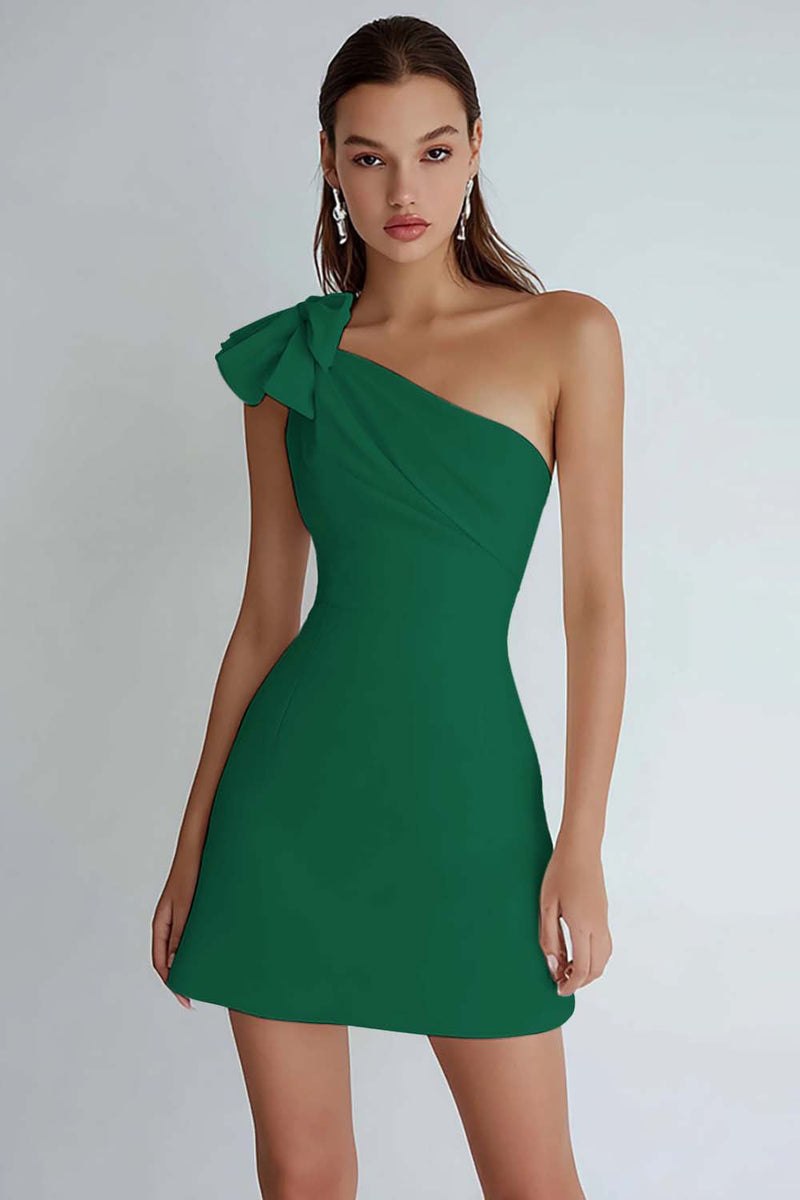 Laden Sie das Bild in den Galerie-Viewer, Eine Schulter A Linie Kleines weißes Kleid mit Schleife