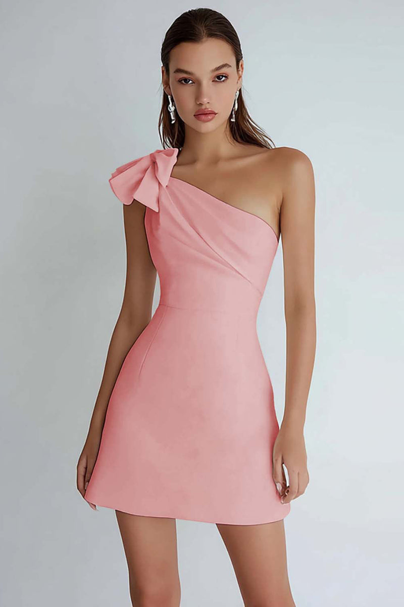 Laden Sie das Bild in den Galerie-Viewer, Eine Schulter A Linie Kleines weißes Kleid mit Schleife