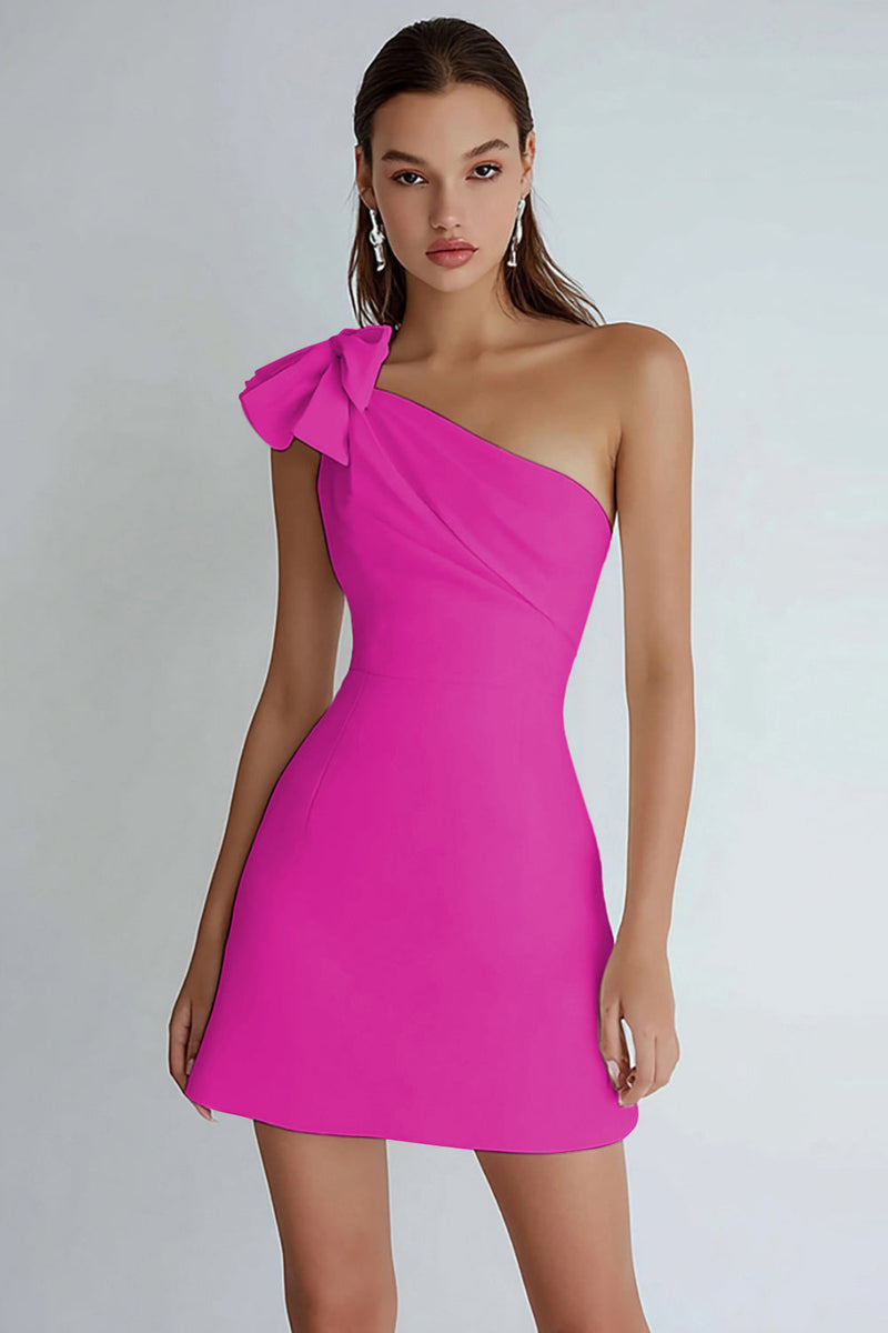 Laden Sie das Bild in den Galerie-Viewer, Eine Schulter A Linie Kleines weißes Kleid mit Schleife