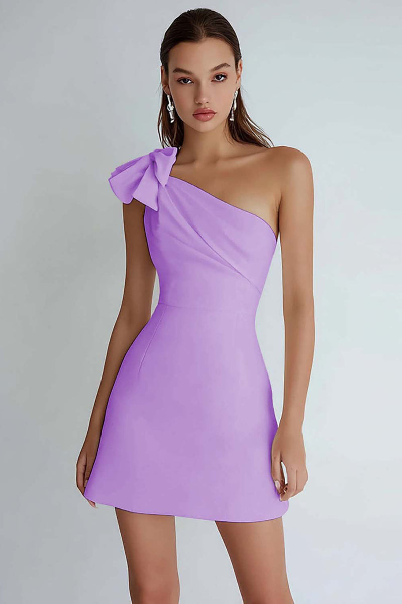 Laden Sie das Bild in den Galerie-Viewer, Eine Schulter A Linie Kleines weißes Kleid mit Schleife