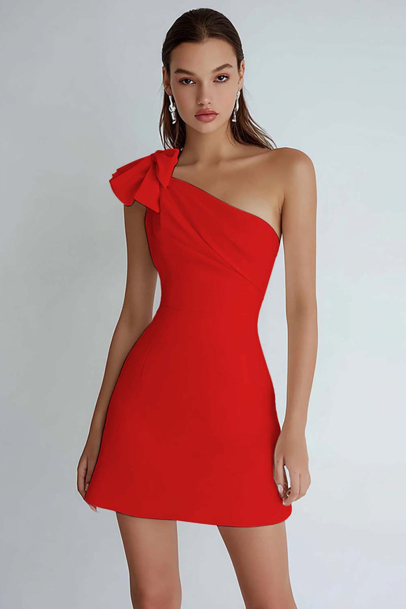 Laden Sie das Bild in den Galerie-Viewer, Eine Schulter A Linie Kleines weißes Kleid mit Schleife