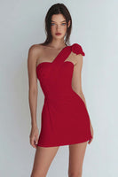 Laden Sie das Bild in den Galerie-Viewer, Einschulteriges Figurbetontes Gerafftes Kleines weißes Kleid