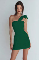 Laden Sie das Bild in den Galerie-Viewer, Einschulteriges Figurbetontes Gerafftes Kleines weißes Kleid