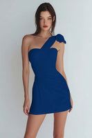 Laden Sie das Bild in den Galerie-Viewer, Einschulteriges Figurbetontes Gerafftes Kleines weißes Kleid