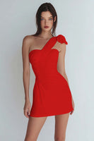 Laden Sie das Bild in den Galerie-Viewer, Einschulteriges Figurbetontes Gerafftes Kleines weißes Kleid