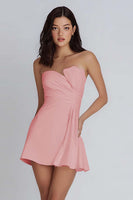 Laden Sie das Bild in den Galerie-Viewer, Trägerloses Figurbetontes Gerafftes Kleines Weißes Kleid