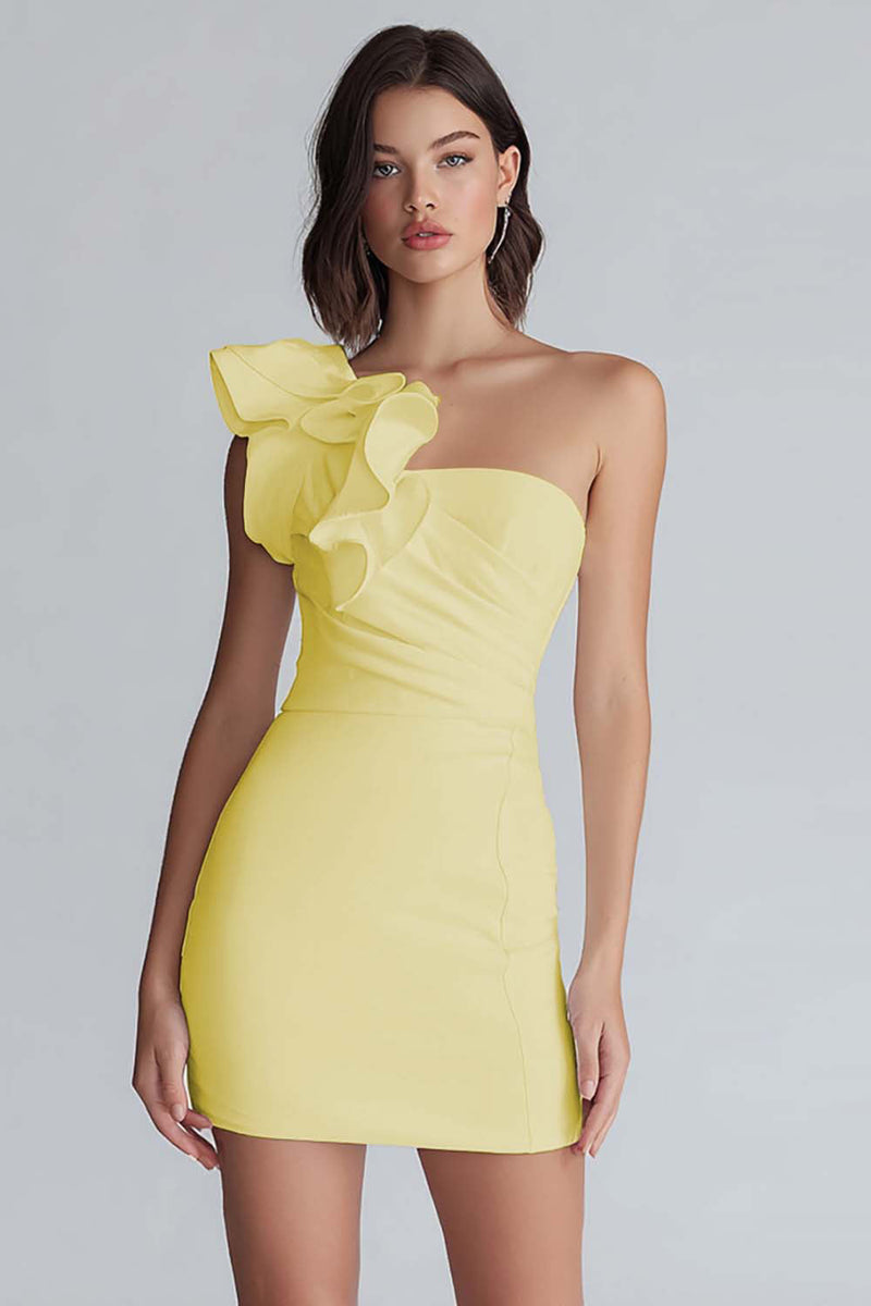 Laden Sie das Bild in den Galerie-Viewer, Gerafftes Bodycon Kleines Weißes Kleid mit einer Schulter