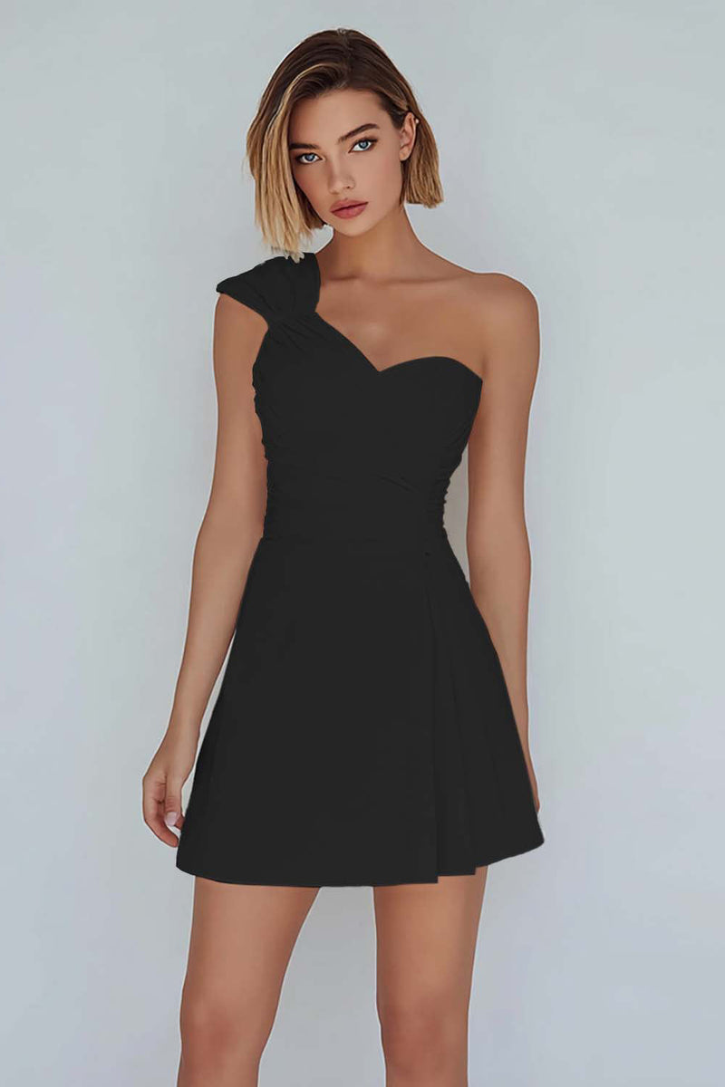 Laden Sie das Bild in den Galerie-Viewer, A-Linie Gerafftes Weißes Kleid mit einer Schulter