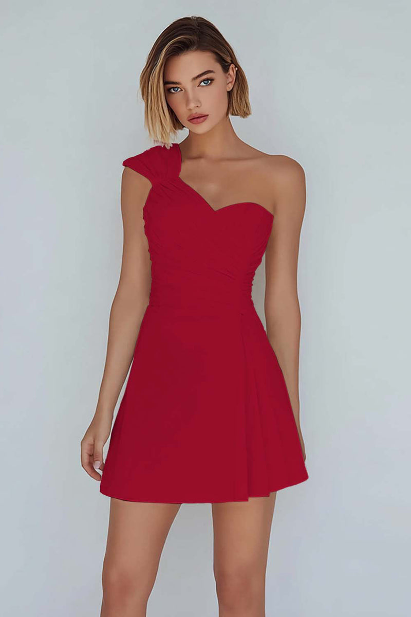 Laden Sie das Bild in den Galerie-Viewer, A-Linie Gerafftes Weißes Kleid mit einer Schulter