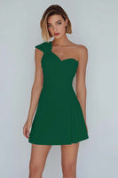 Laden Sie das Bild in den Galerie-Viewer, A-Linie Gerafftes Weißes Kleid mit einer Schulter