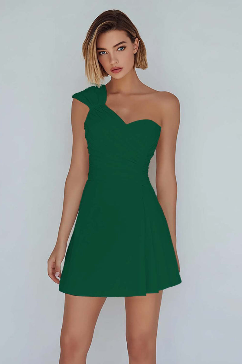 Laden Sie das Bild in den Galerie-Viewer, A-Linie Gerafftes Weißes Kleid mit einer Schulter