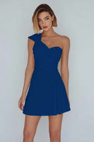 Laden Sie das Bild in den Galerie-Viewer, A-Linie Gerafftes Weißes Kleid mit einer Schulter