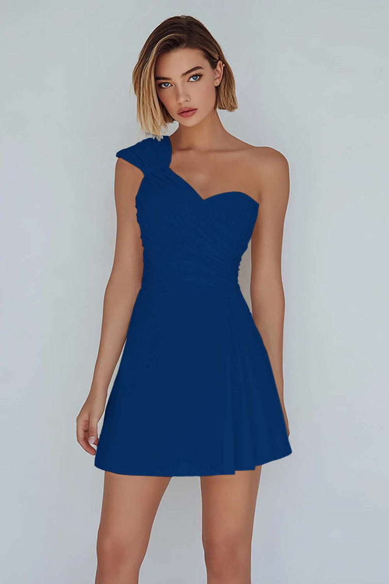 Laden Sie das Bild in den Galerie-Viewer, A-Linie Gerafftes Weißes Kleid mit einer Schulter