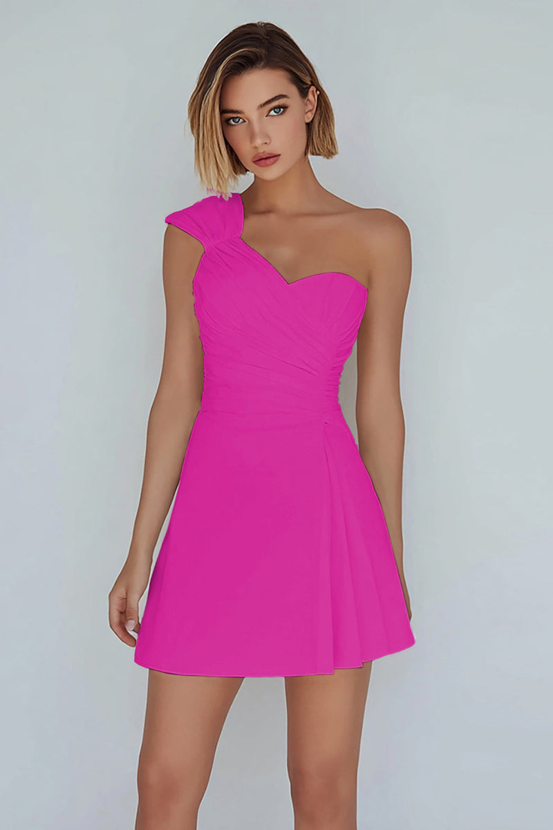 Laden Sie das Bild in den Galerie-Viewer, A-Linie Gerafftes Weißes Kleid mit einer Schulter