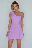 Laden Sie das Bild in den Galerie-Viewer, A-Linie Gerafftes Weißes Kleid mit einer Schulter