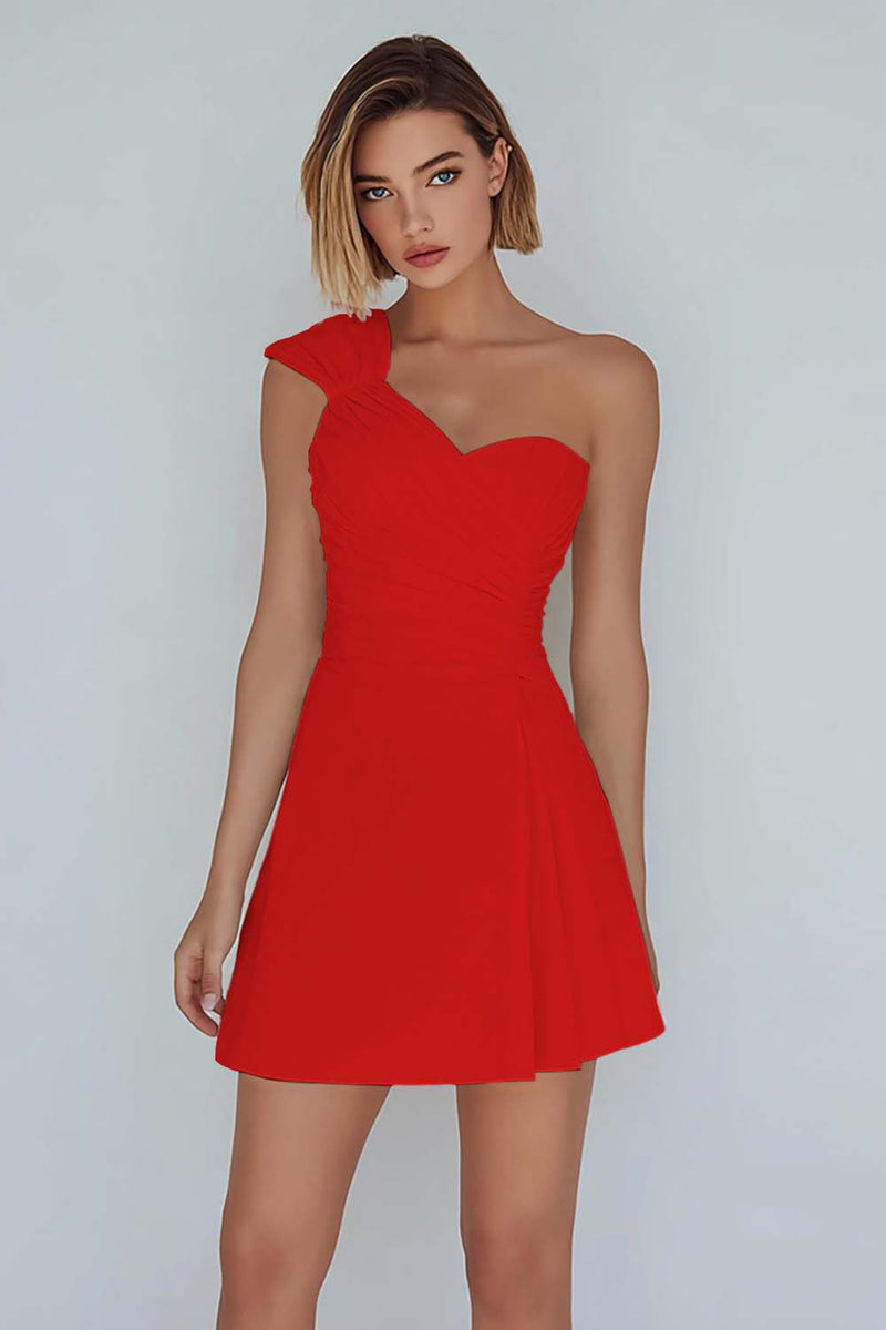 Laden Sie das Bild in den Galerie-Viewer, A-Linie Gerafftes Weißes Kleid mit einer Schulter