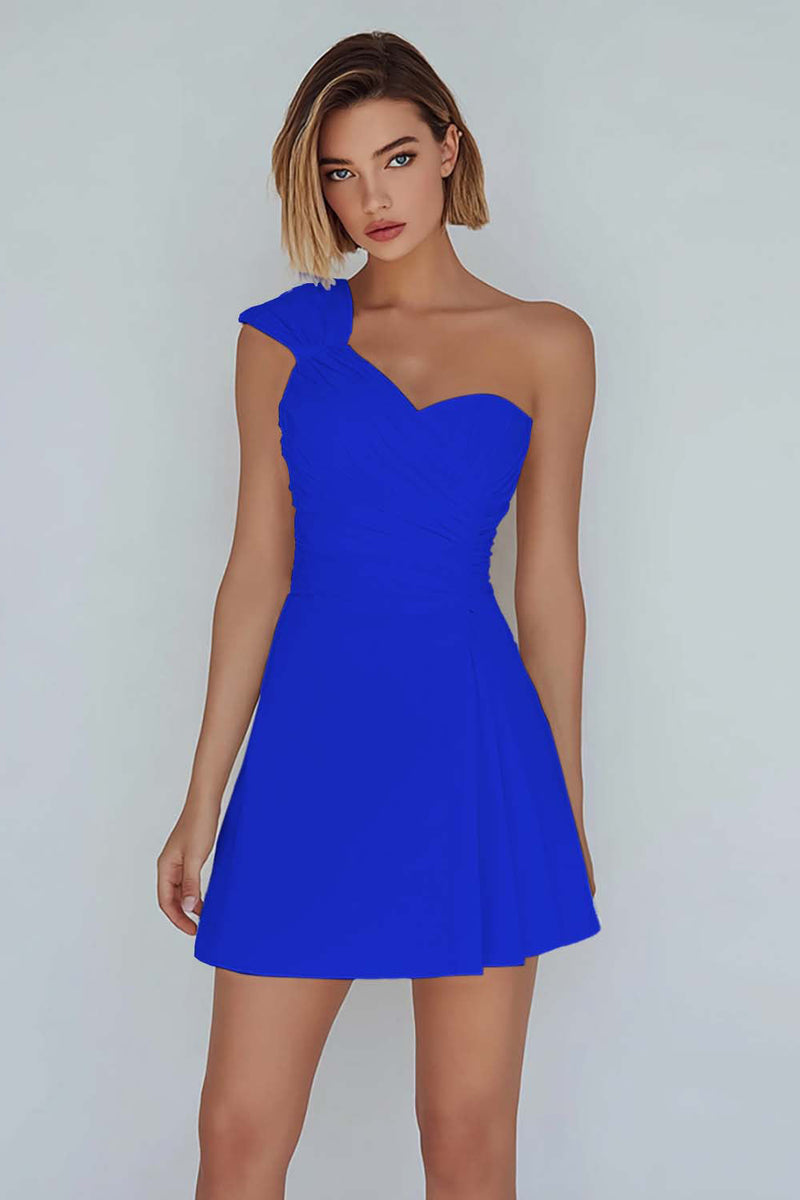 Laden Sie das Bild in den Galerie-Viewer, A-Linie Gerafftes Weißes Kleid mit einer Schulter