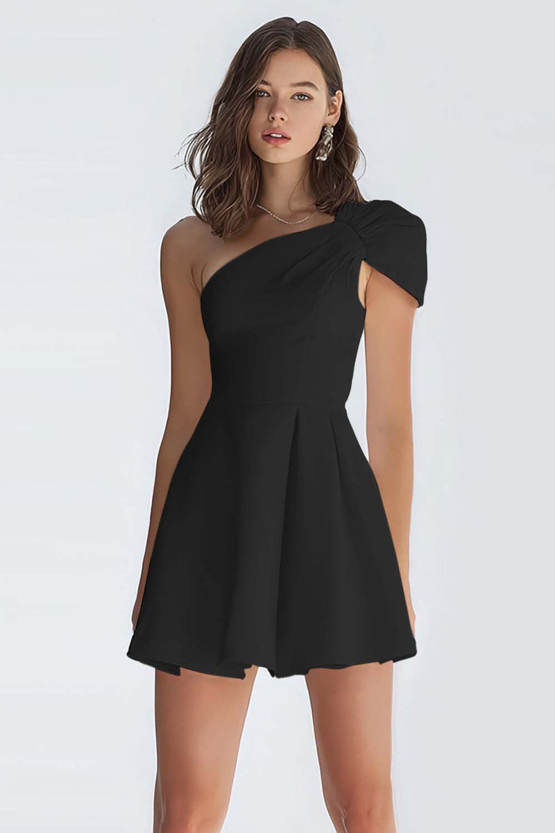 Laden Sie das Bild in den Galerie-Viewer, Kleines Weißes Satin Kleid mit einer Schulter in A-Linie