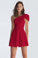 Laden Sie das Bild in den Galerie-Viewer, Kleines Weißes Satin Kleid mit einer Schulter in A-Linie