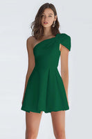 Laden Sie das Bild in den Galerie-Viewer, Kleines Weißes Satin Kleid mit einer Schulter in A-Linie