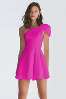 Laden Sie das Bild in den Galerie-Viewer, Kleines Weißes Satin Kleid mit einer Schulter in A-Linie