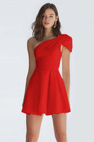 Laden Sie das Bild in den Galerie-Viewer, Kleines Weißes Satin Kleid mit einer Schulter in A-Linie