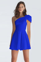 Laden Sie das Bild in den Galerie-Viewer, Kleines Weißes Satin Kleid mit einer Schulter in A-Linie