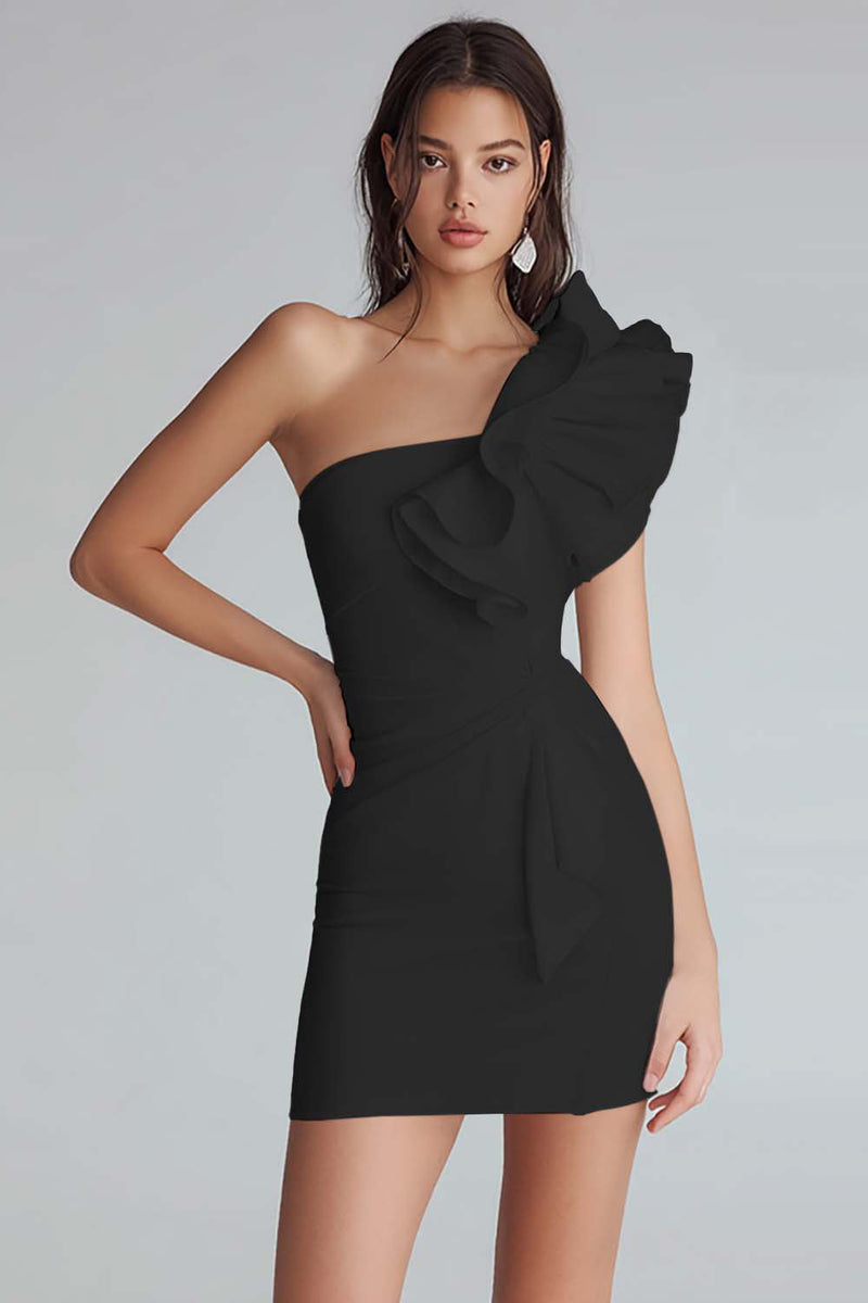 Laden Sie das Bild in den Galerie-Viewer, Gerafftes Bodycon Kleid aus Satin mit einer Schulter