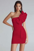 Laden Sie das Bild in den Galerie-Viewer, Gerafftes Bodycon Kleid aus Satin mit einer Schulter