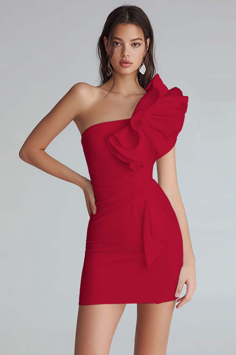 Laden Sie das Bild in den Galerie-Viewer, Gerafftes Bodycon Kleid aus Satin mit einer Schulter