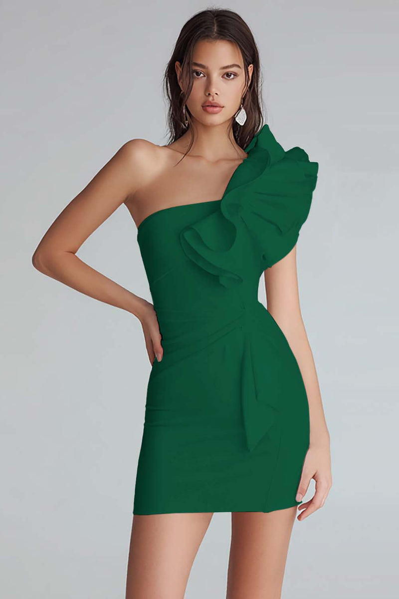 Laden Sie das Bild in den Galerie-Viewer, Gerafftes Bodycon Kleid aus Satin mit einer Schulter