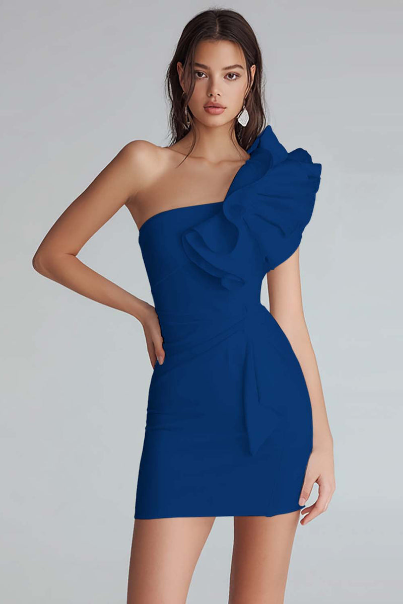 Laden Sie das Bild in den Galerie-Viewer, Gerafftes Bodycon Kleid aus Satin mit einer Schulter