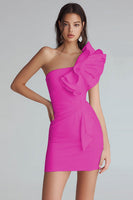 Laden Sie das Bild in den Galerie-Viewer, Gerafftes Bodycon Kleid aus Satin mit einer Schulter