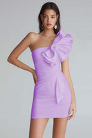 Laden Sie das Bild in den Galerie-Viewer, Gerafftes Bodycon Kleid aus Satin mit einer Schulter