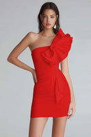 Laden Sie das Bild in den Galerie-Viewer, Gerafftes Bodycon Kleid aus Satin mit einer Schulter